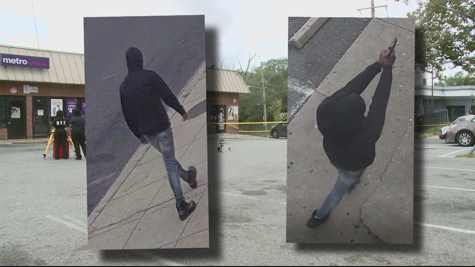 Police are on the lookout for a man in a black hoodie, wearing gray sneakers and blue jeans.