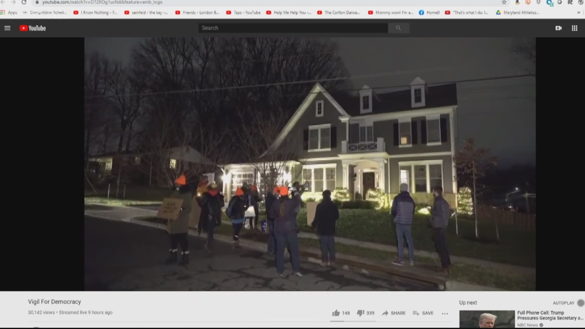 About a dozen activists with the ShutDown D.C. organization held an hour-long vigil at the Virginia home of (R-Missouri) Sen. Josh Hawley Tuesday night.