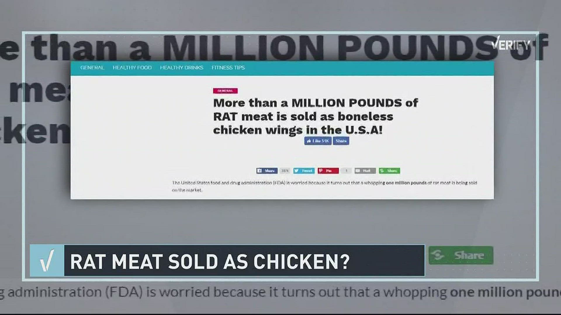WUSA9 News contacted the Food and Drug Administration to ask if it is true that over one million rat meat is sold in the form of boneless chicken wings that is then served in restaurants.