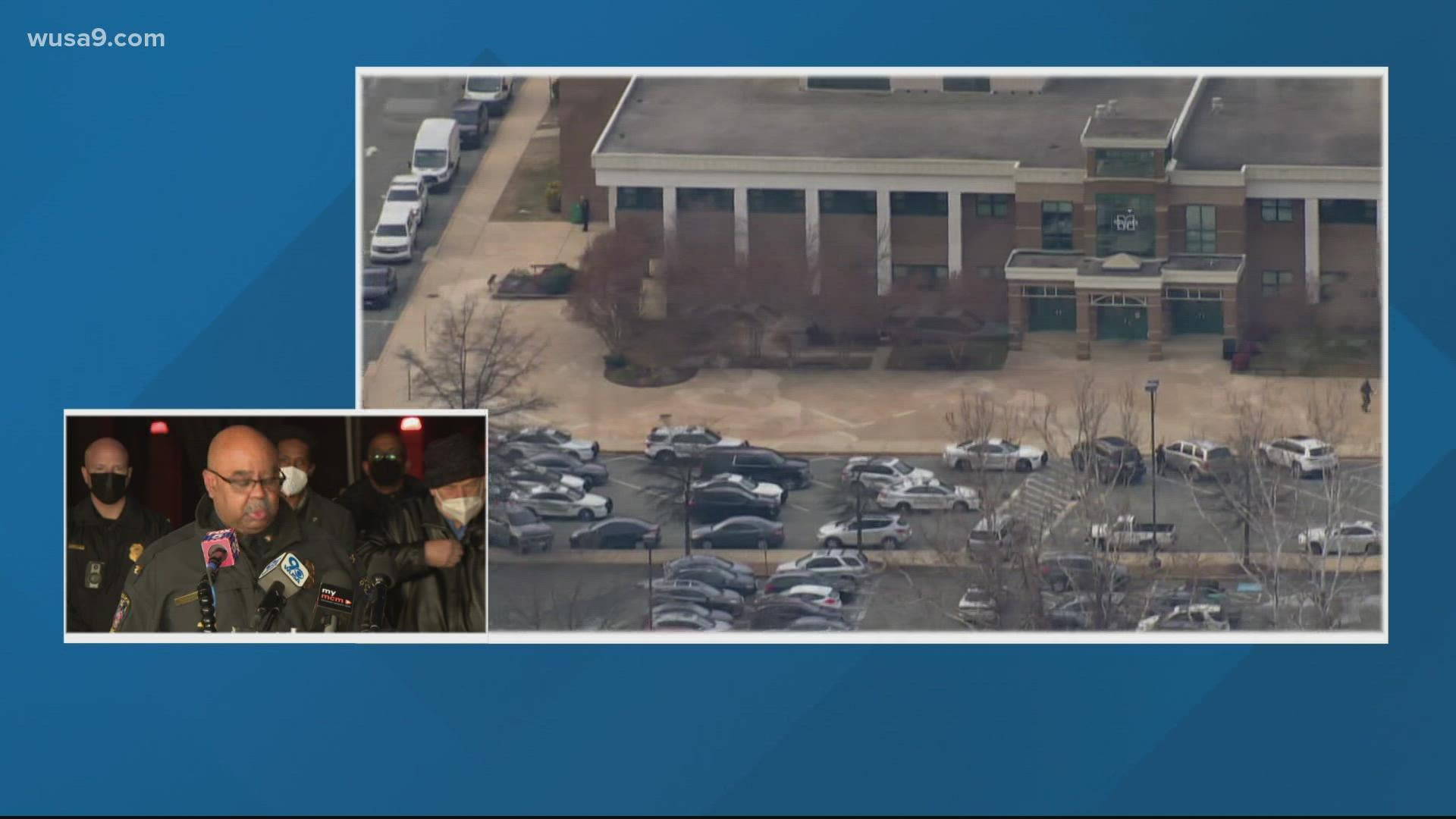 Montgomery County Police provide an update on the shooting at Magruder High School, with 1 student injured and another in custody.