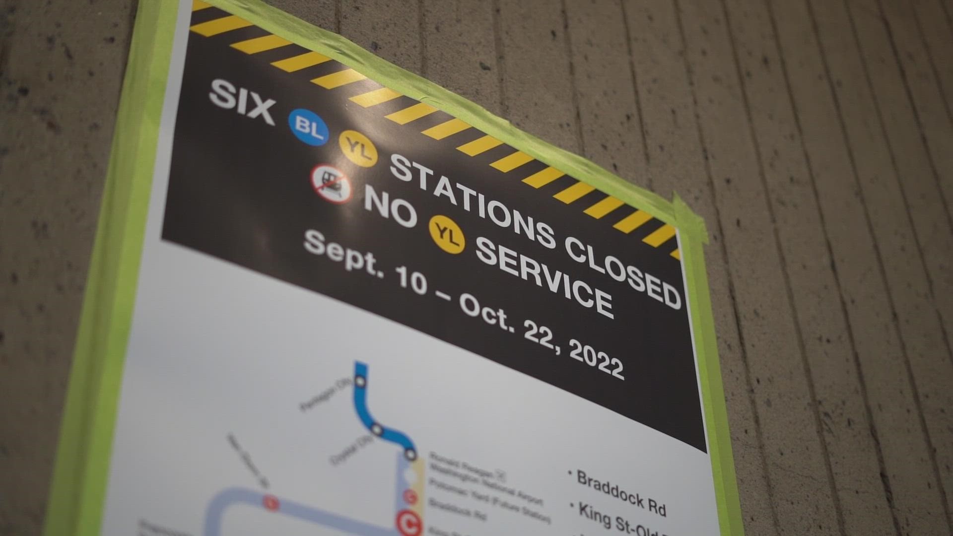 The major construction will shut down Metro stops south of Reagan National Airport for six weeks.