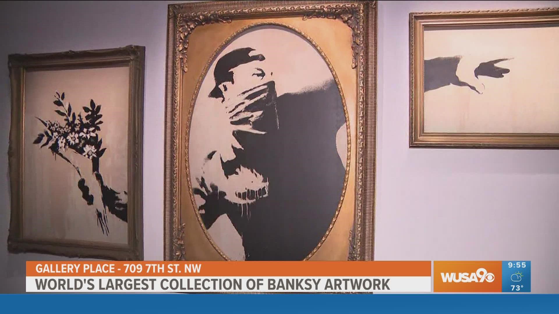 The mysterious, pop-culture artist, Banksy's artwork is being showcased right here in DC, in Chinatown.