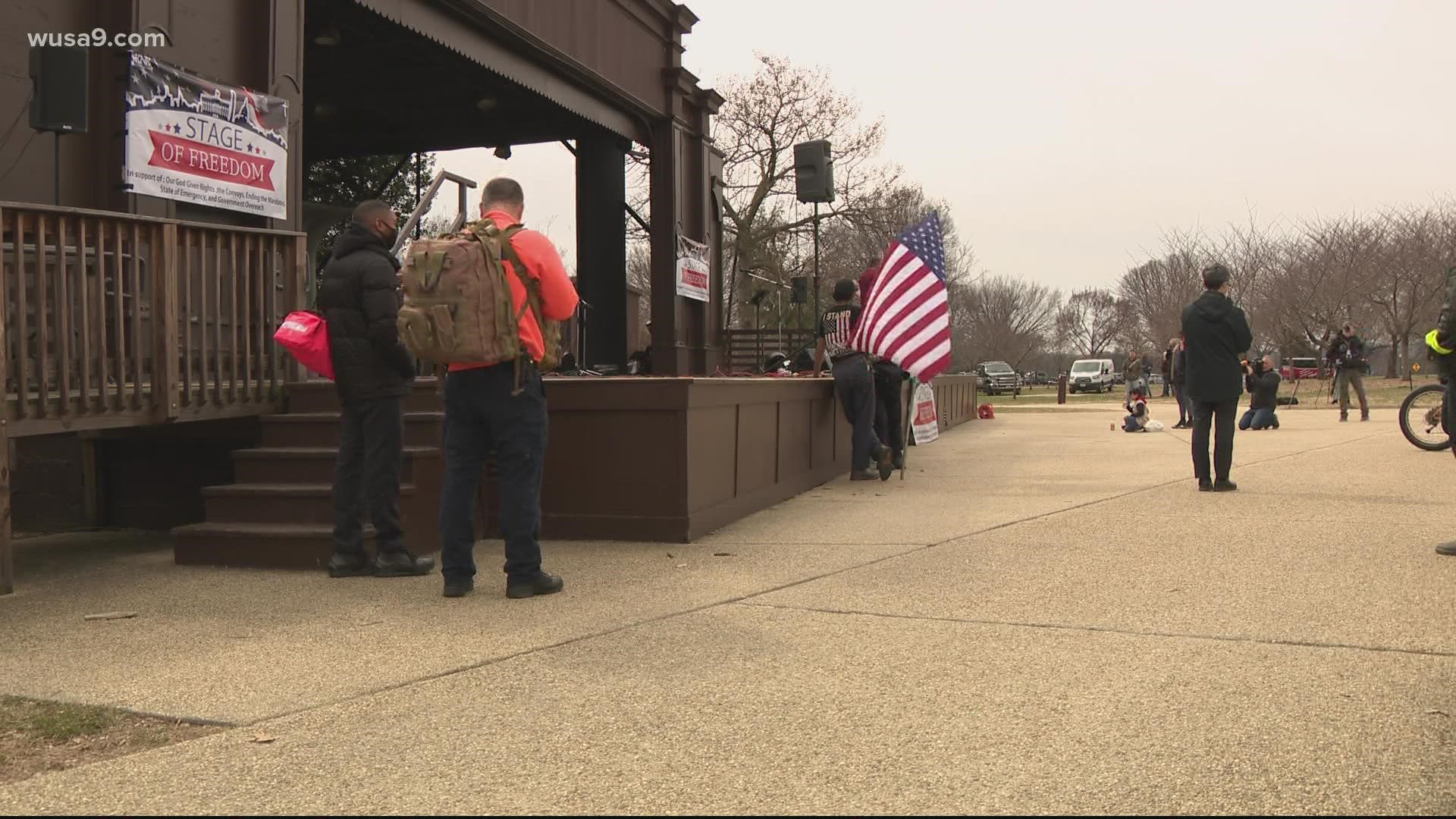 One protest started around noon but fizzled quickly, and at most about 20 people gathered at the Sylvan Theatre near the Washington Monument.