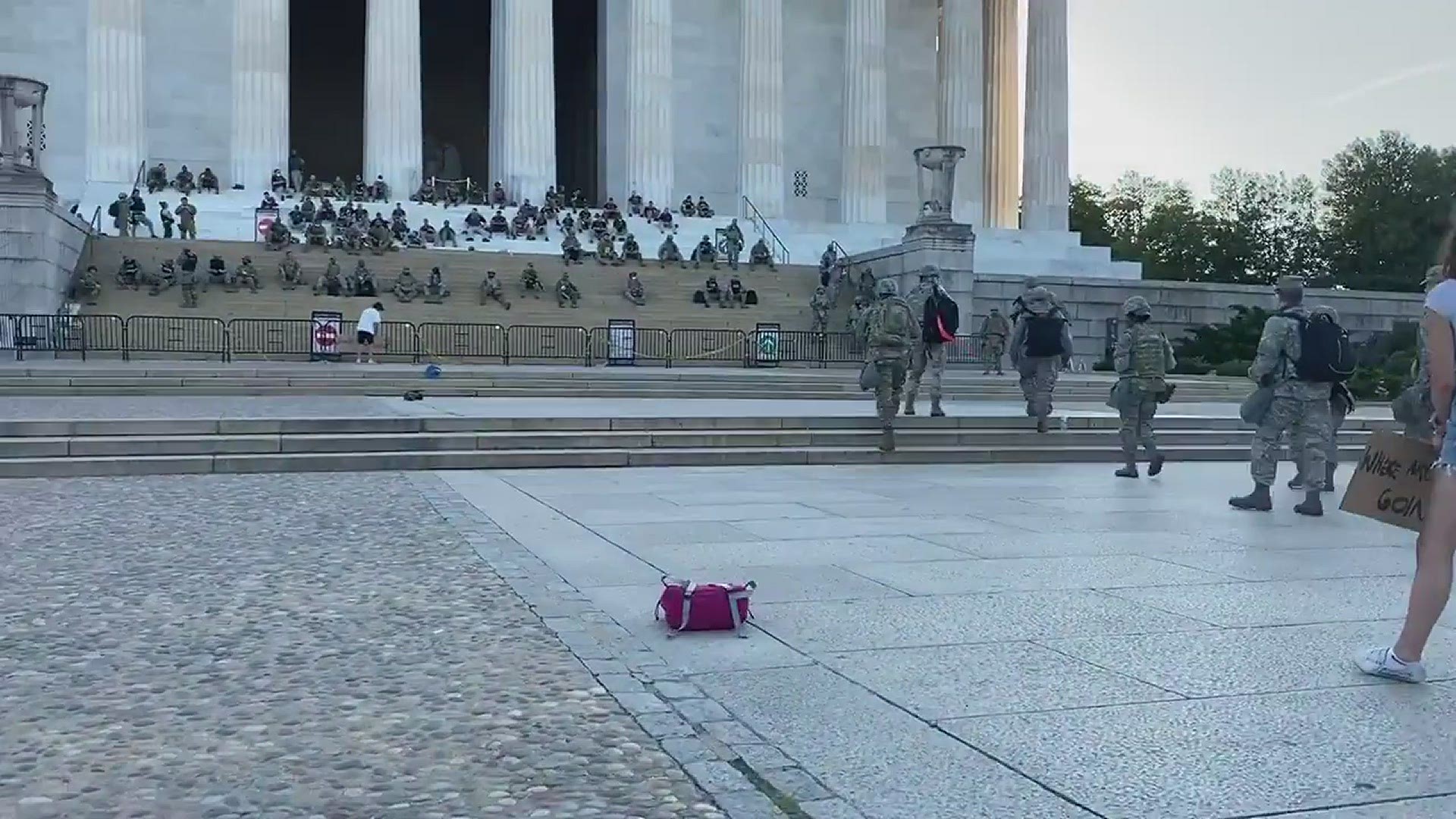Heavy National Guard presence at the Lincoln Memorial on Tuesday night.