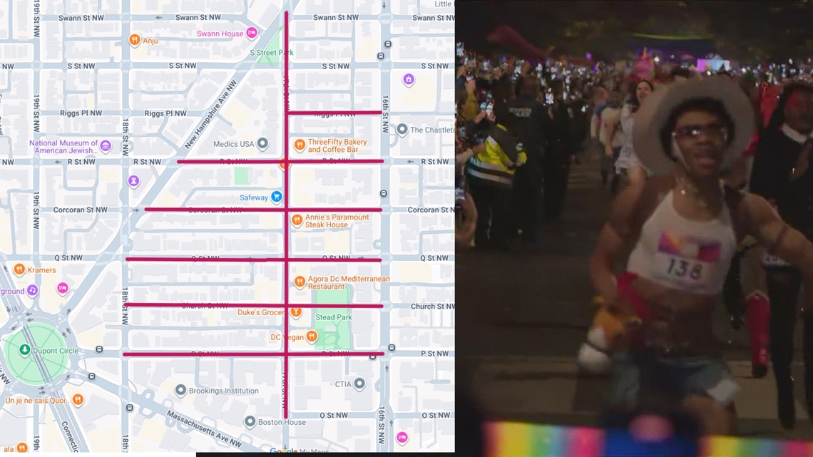 Interactive map of road closures for the DC High Heel Race