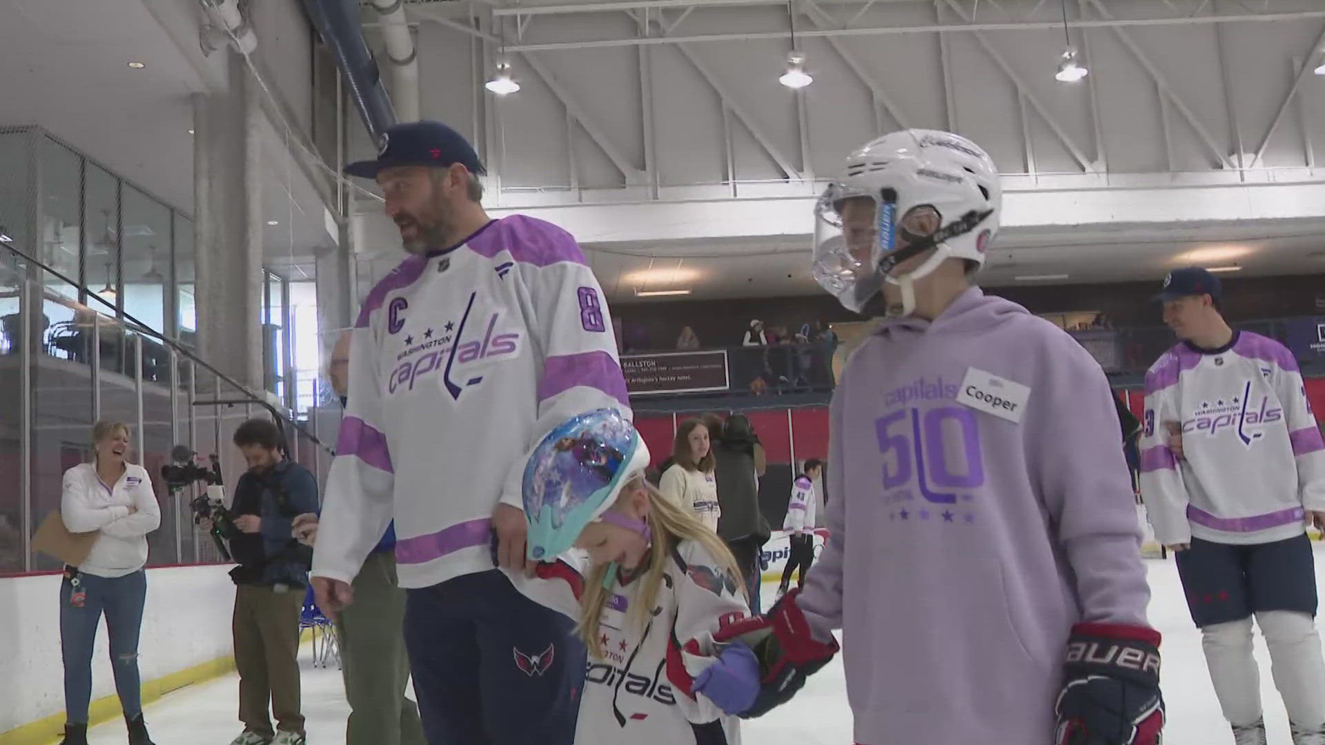 The Caps invited cancer patients and their families to the Medstar Capitals Iceplex in Arlington. Balloons, good eats, and lots of time on the ice.