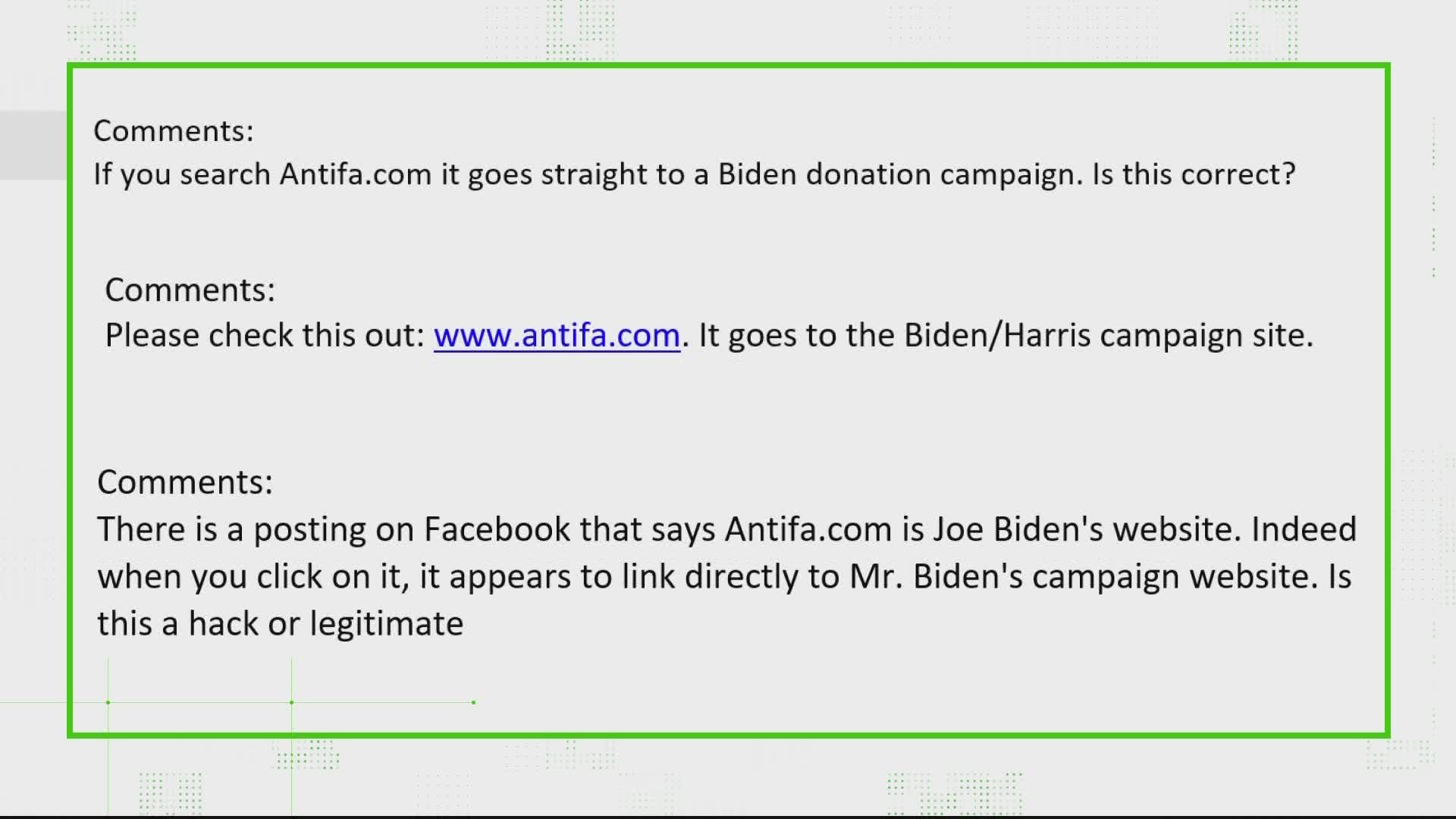 Viewers emailed the Verify team about a website called "antifa.com," asking why it redirects to Joe Biden's campaign site. Here's what our Verify team found out.