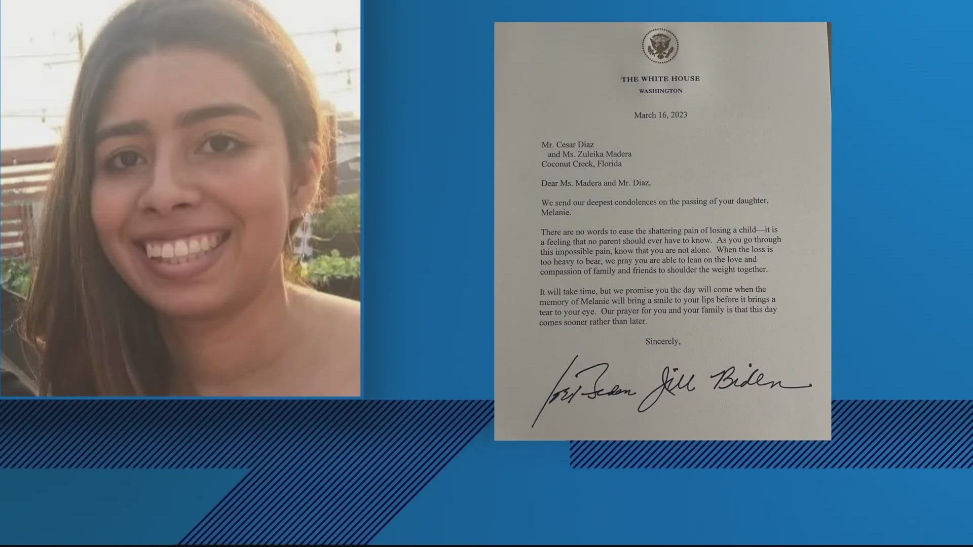 The grieving family of a promising 25-year old woman who died in a high rise fire in Silver Spring receive a condolence letter from President Joe Biden.
