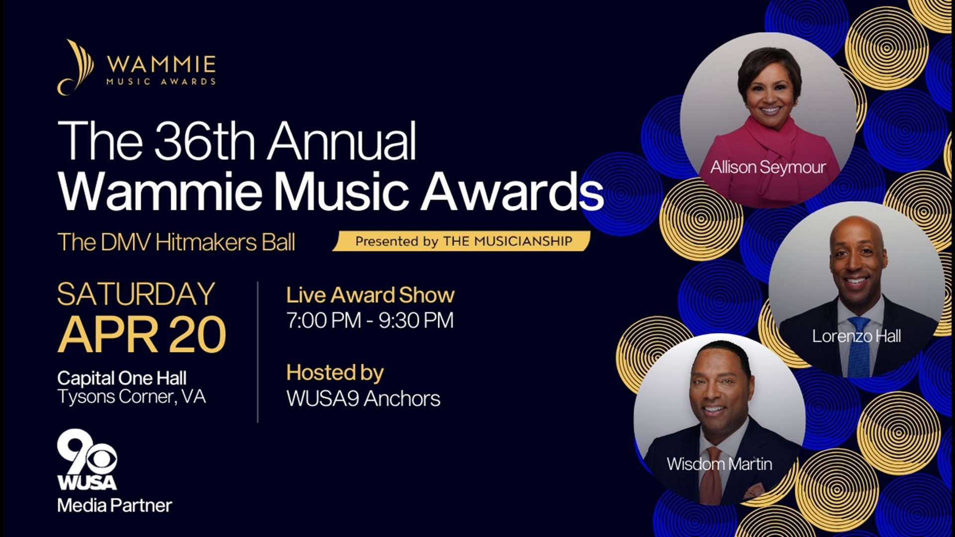 The 36th annual Wammie music awards take place Saturday, April 20th at Capital One Hall in Tysons, Virginia! Buy your tickets at wammie.org.
