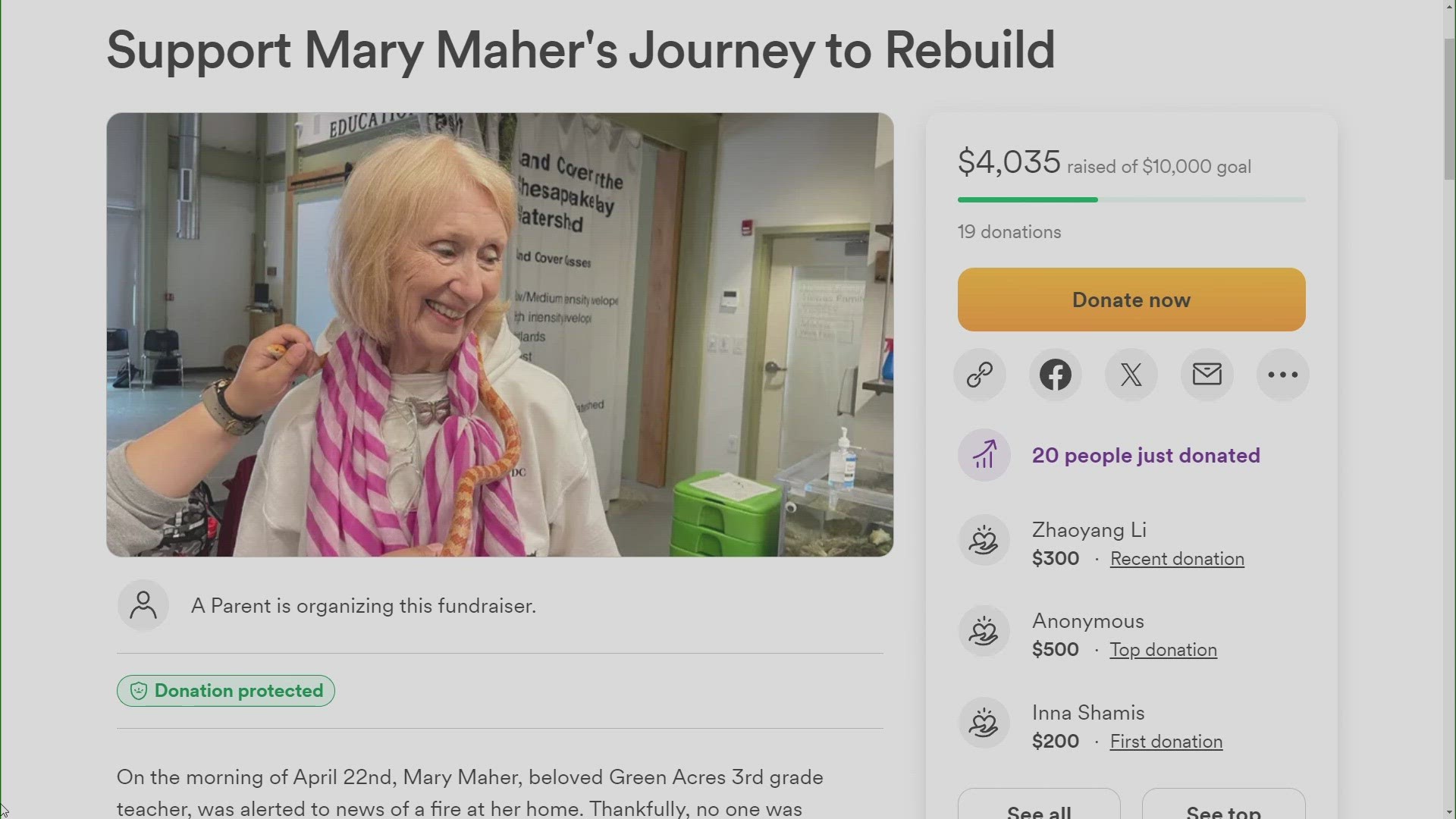 An online fundraiser has been started to help the teacher and her family.