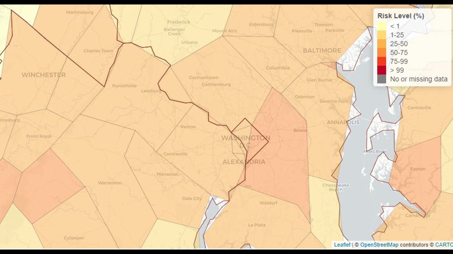 Coronavirus tips: Interactive Map shows risk level across DMV | wusa9.com