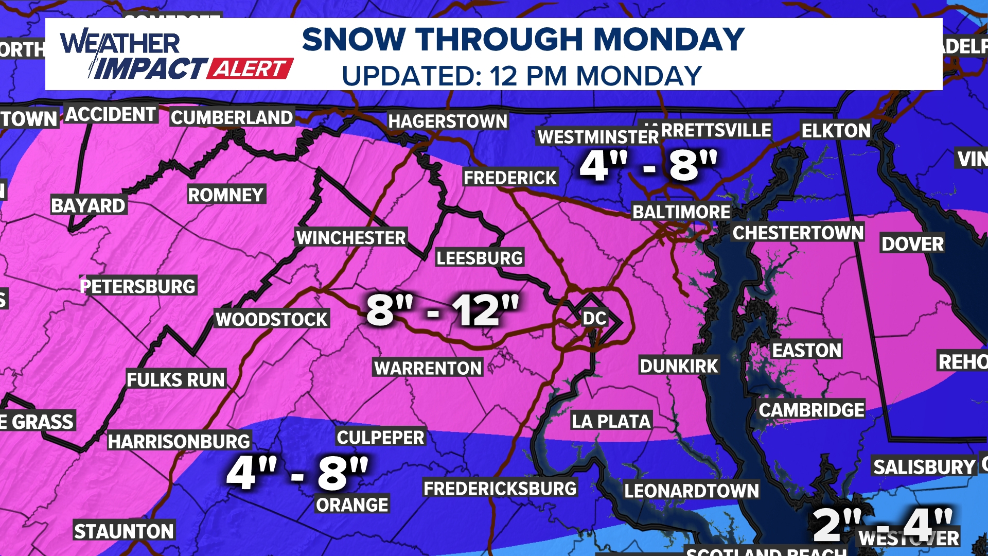 How much snow did DC get today?