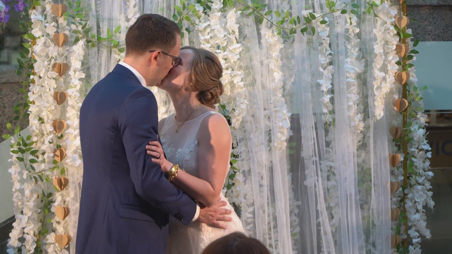 The couple won the all-expenses-paid ceremony to have the wedding inside the library.