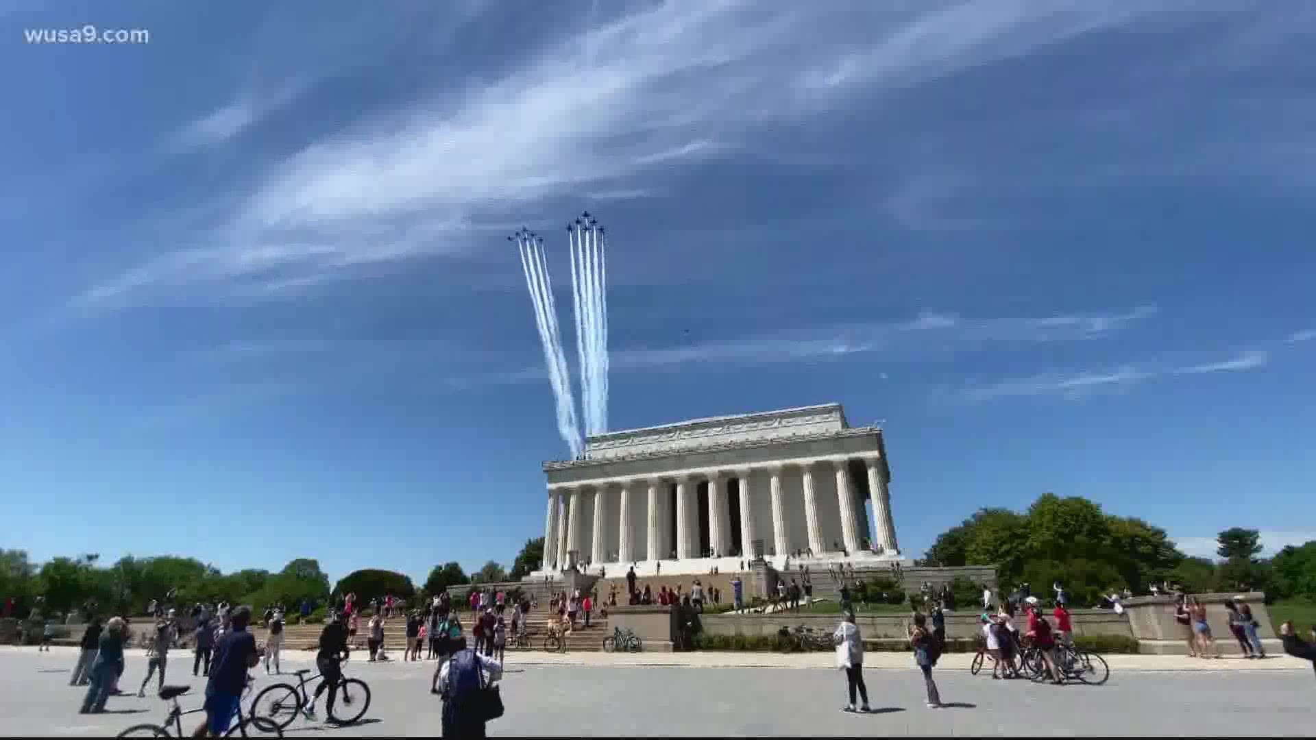 In an effort to view a rare air show with the Blue Angels and the Thunderbirds together, some onlookers ignored social distancing guidelines to get a good view.