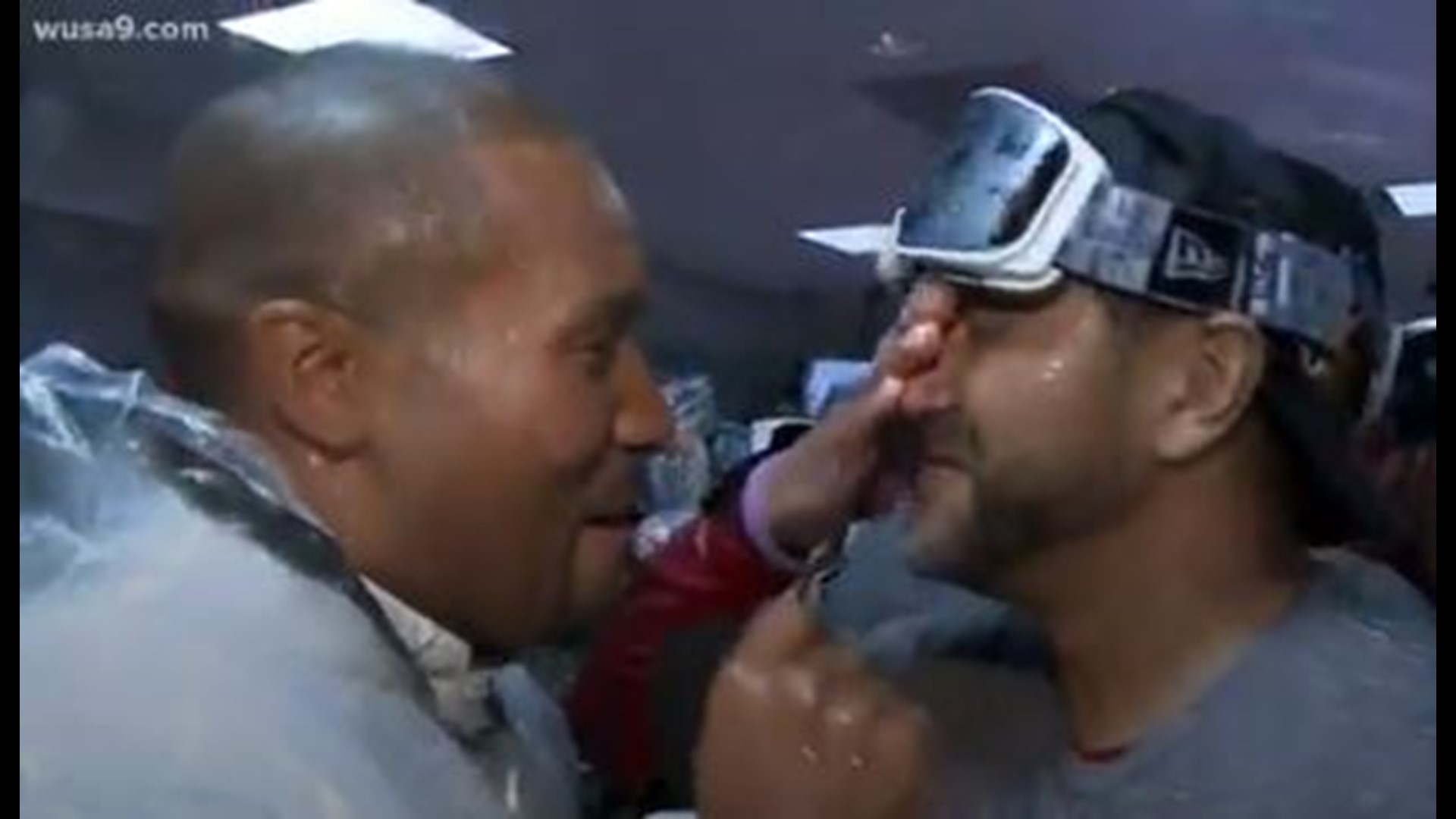 The Washington Nationals Davey Martinez throws World Series champagne shower locker room celebration!