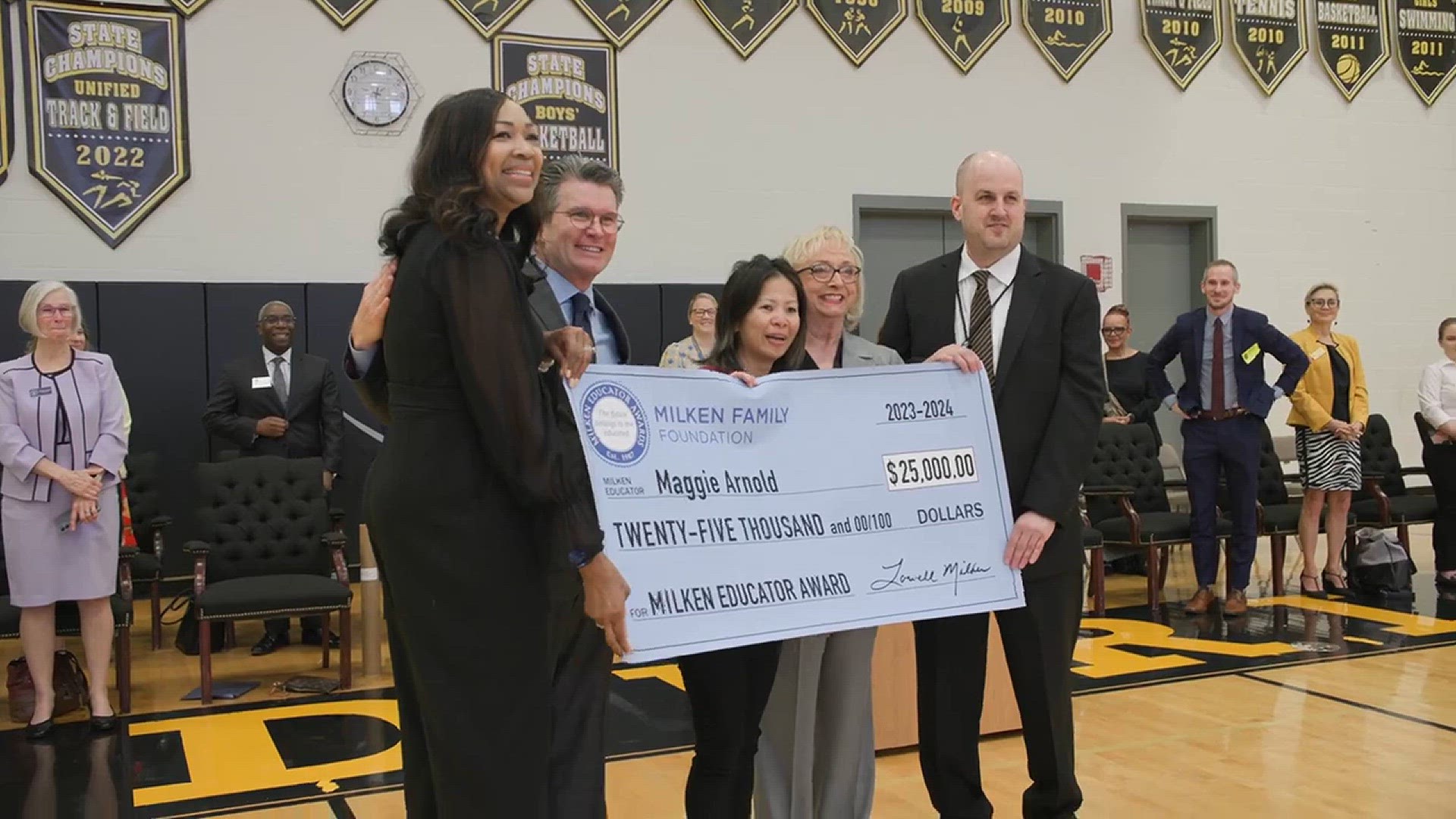 On Thursday, Maggie Arnold received the Milken Educator Award for her outstanding dedication to excellence in education for the work she’s done at Frederick H.S.