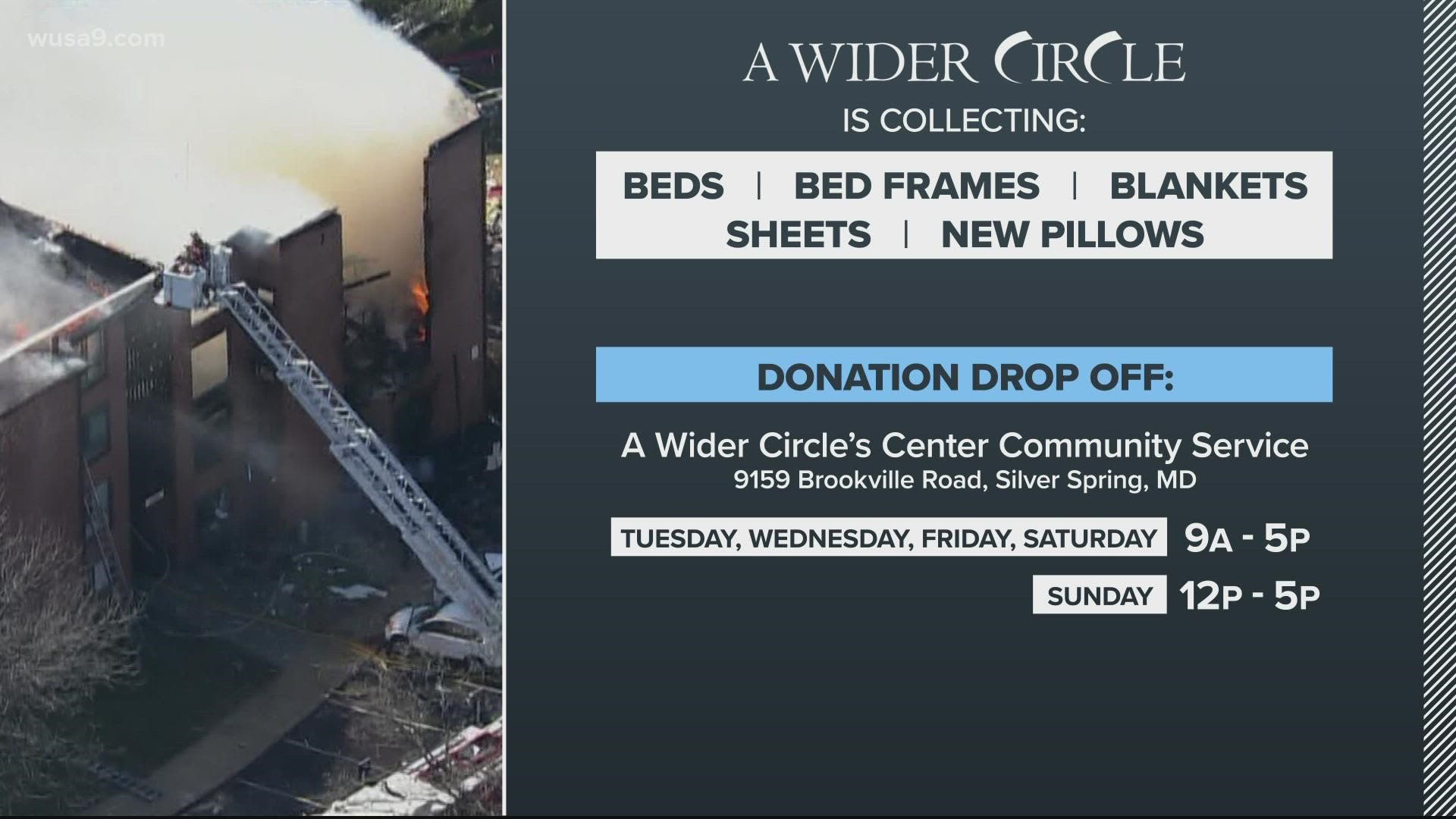 The nonprofit A Wider Circle is requesting specific items to help the displaced families. Big needs include beds, tables, sofas etc.
