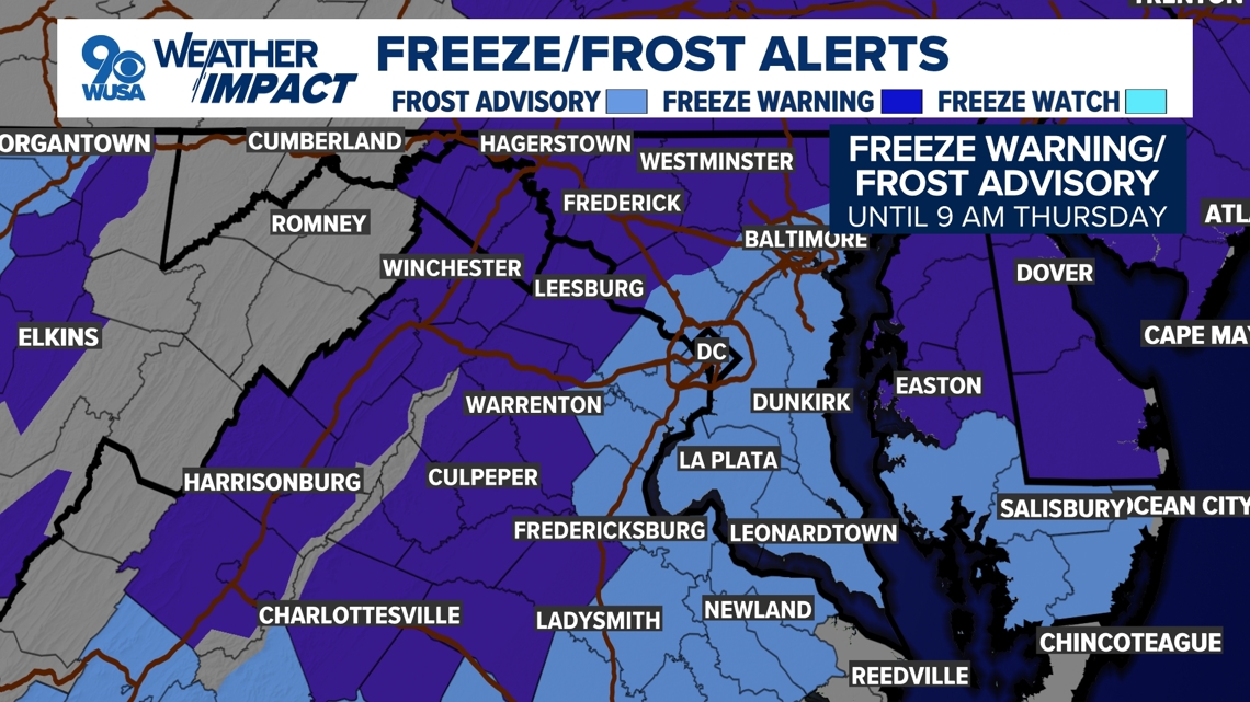 DC Forecast | Frost or freeze Thursday morning, afternoon highs rebound to the 60s