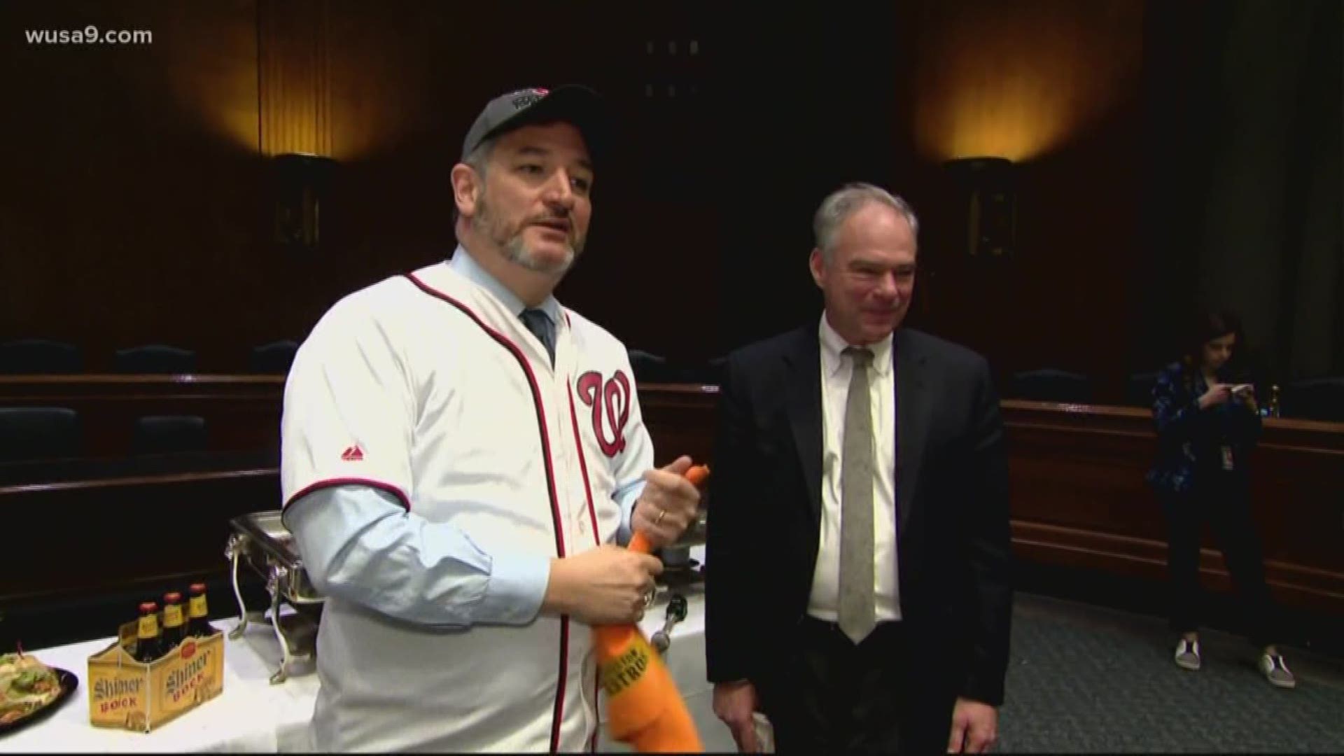 Sen. Cruz had to serve Sen. Kaine, and his staff, lunch, and had to wear a Nationals jersey and hat.