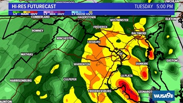 Yellow Weather Alert for  showers and storms this evening