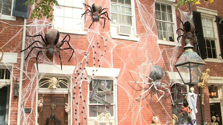 Skeletons, spiders haunt stretch of Prince Street in Old Town Alexandria