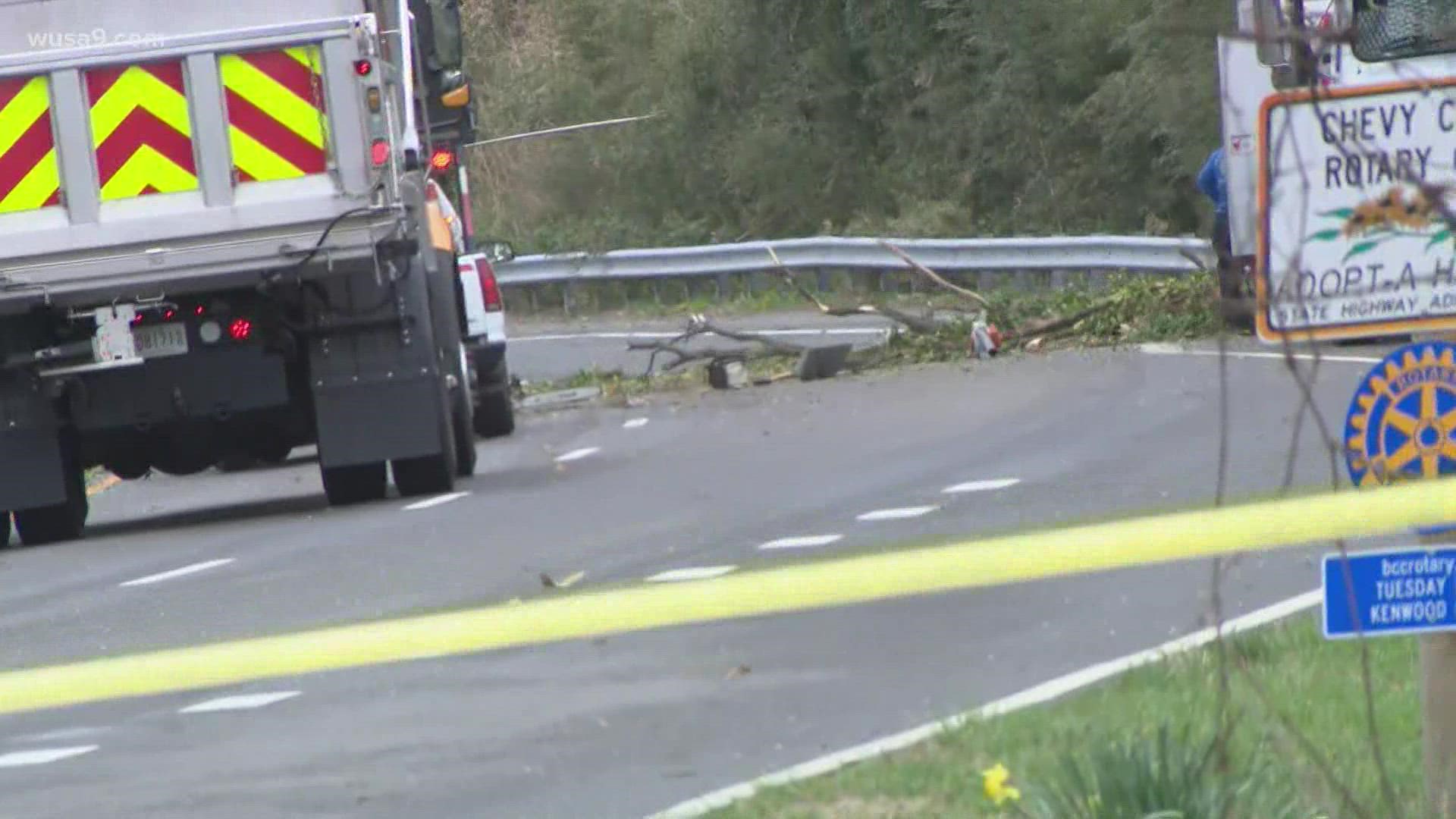 There's a tree down on River Road in Montgomery County. Tom Dempsey has the latest.