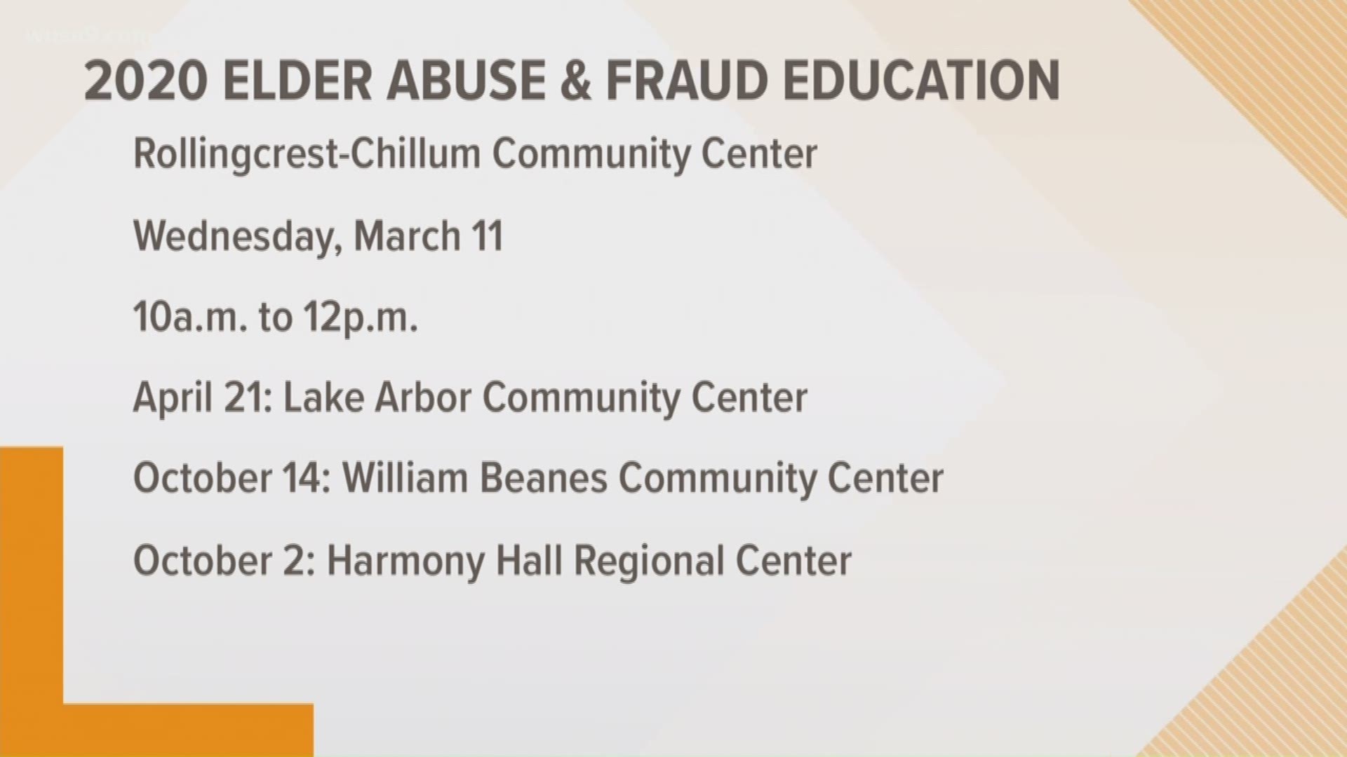 The 2020 Elder Abuse and Fraud Education Training Series starts this week in Chillum.