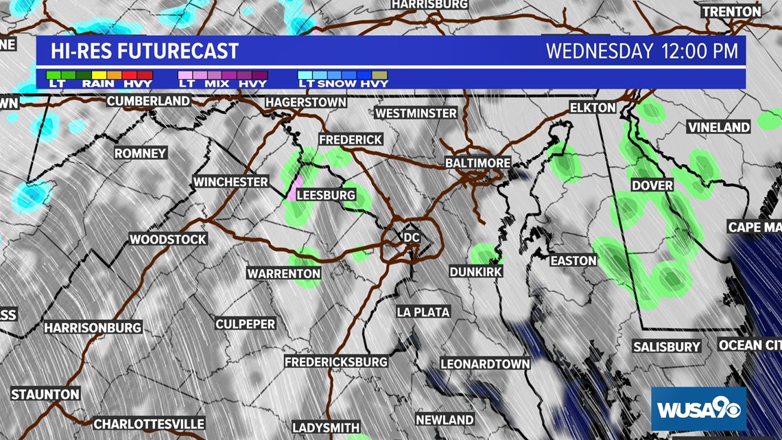 A mix of rain and snow showers will move through the DMV Tuesday ...