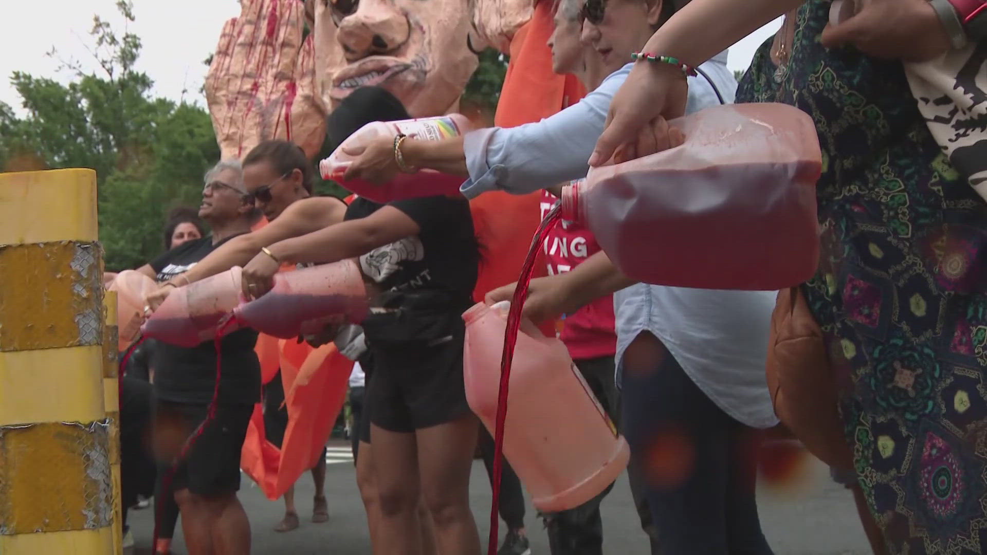 BEFORE TODAY'S MEETING BETWEEN BIDEN AND NETANYAHU -- PROTESTERS POURED GALLONS OF FAKE BLOOD ON THE "BLACK LIVES MATTER" PLAZA.