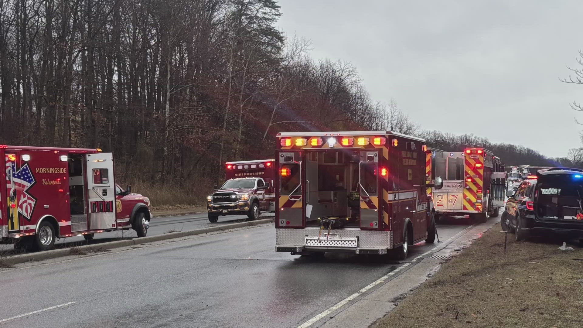 An adult is dead and four children are critically injured after a car overturned on Suitland Parkway Sunday. 