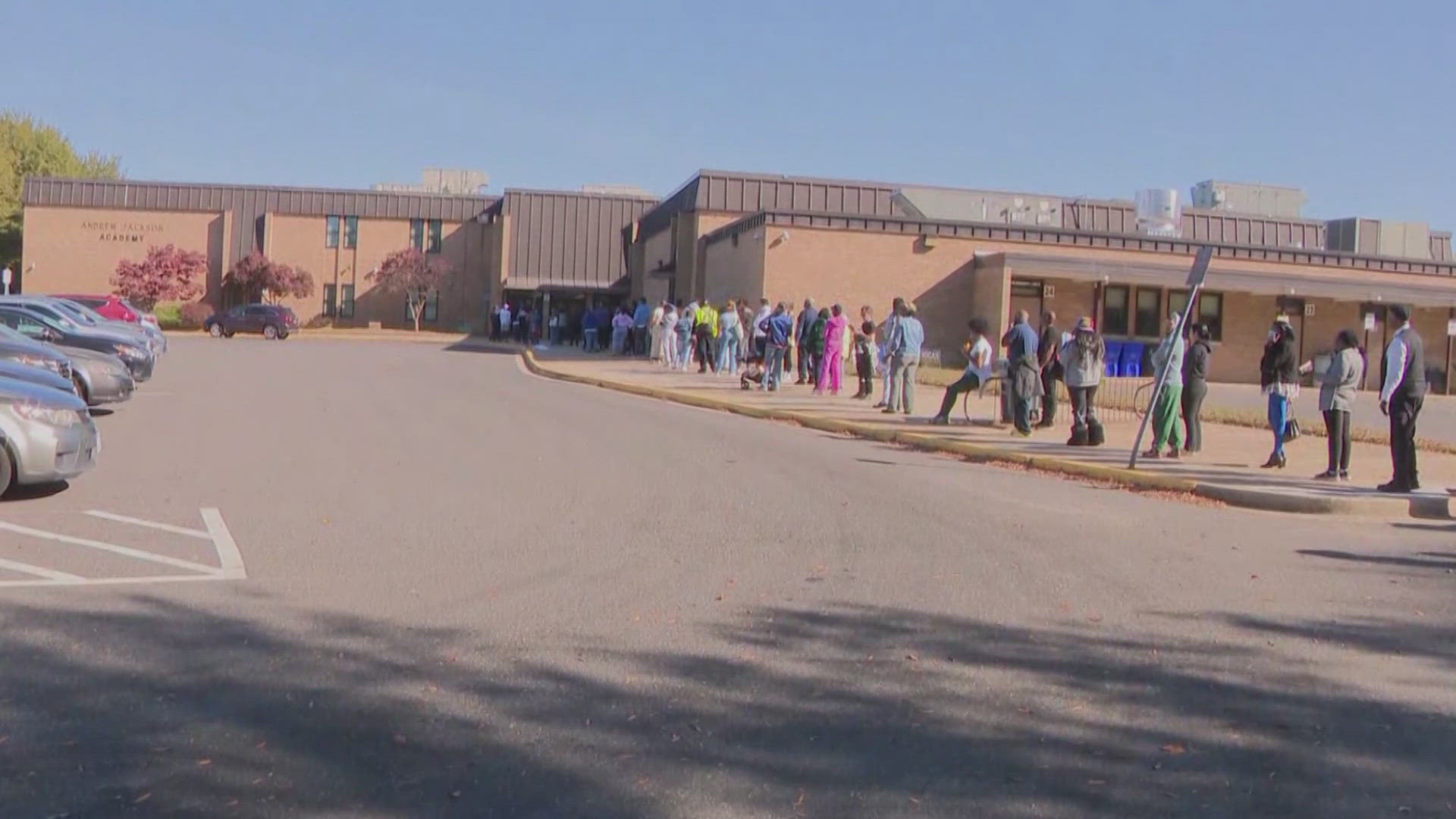 Some voters said they had been waiting in line for hours at Andrew Jackson Academy after technical issues slowed things down. 