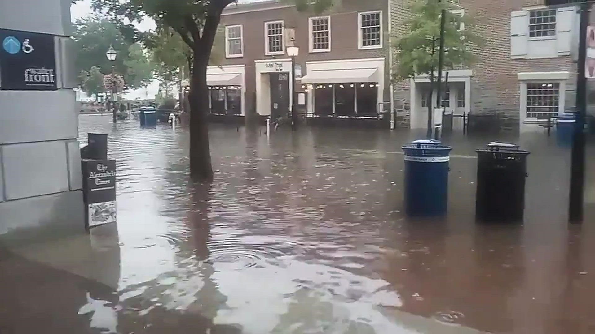 Flash flooding in Old Town Alexandria Friday