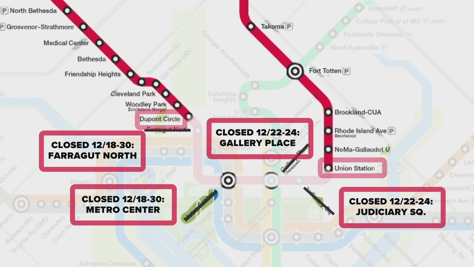 Anyone taking the Red Line between Dupont Circle and Union Station in the days before Christmas will have to make other plans.