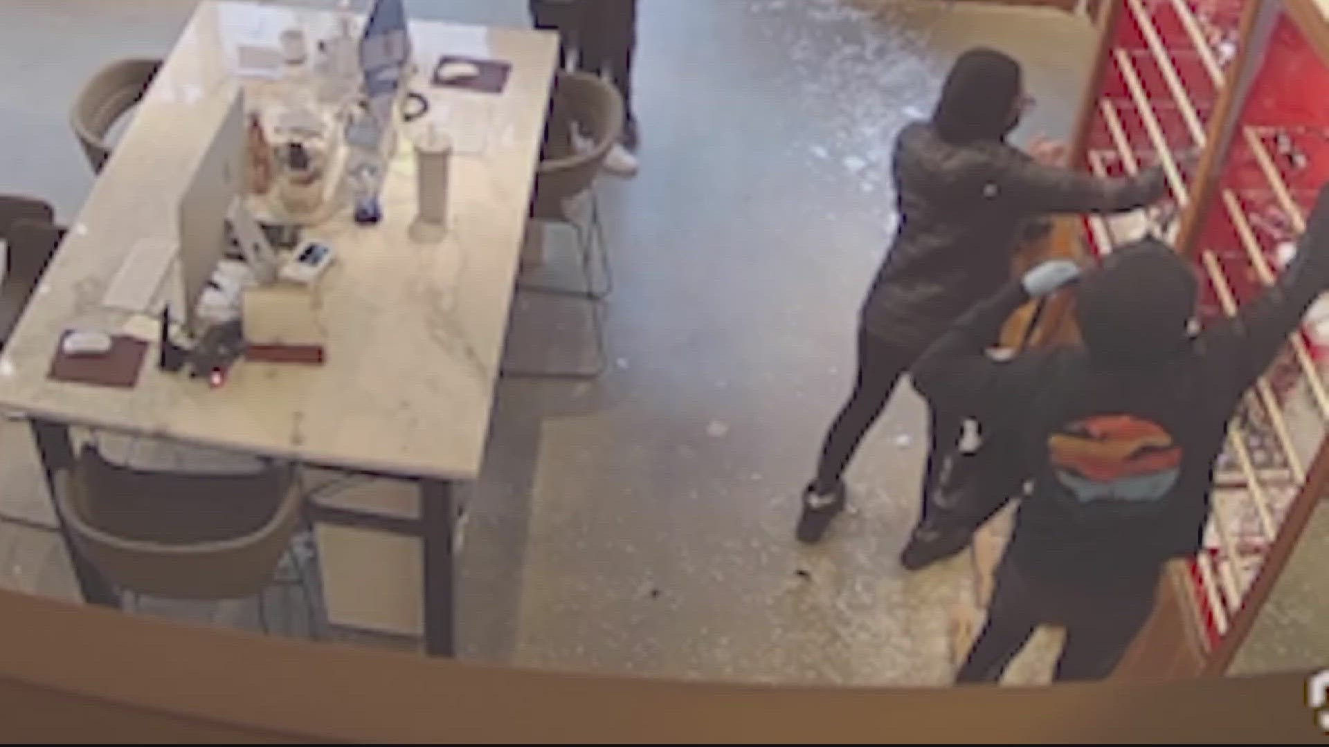 DC Police are searching for four people caught on camera smashing display cases and making off with merchandise from an eyeglass store in Southwest D.C.