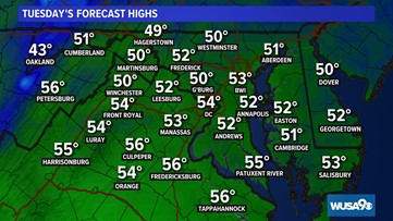Cool Tuesday afternoon with highs in 50s