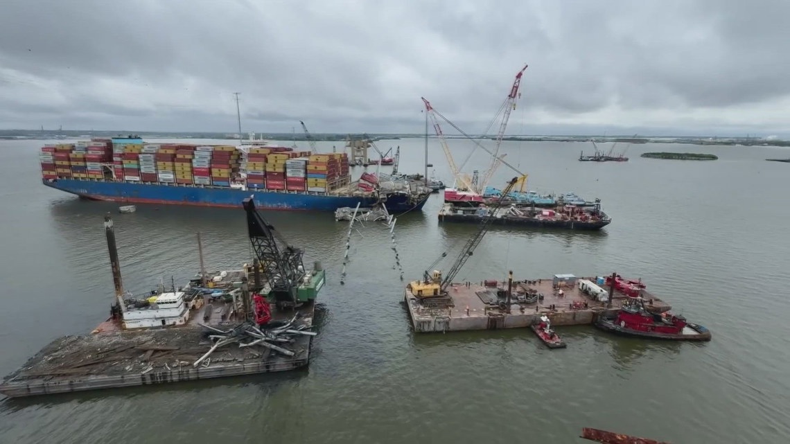 Officials prep to refloat and move Dali from the Patapsco River | wusa9.com