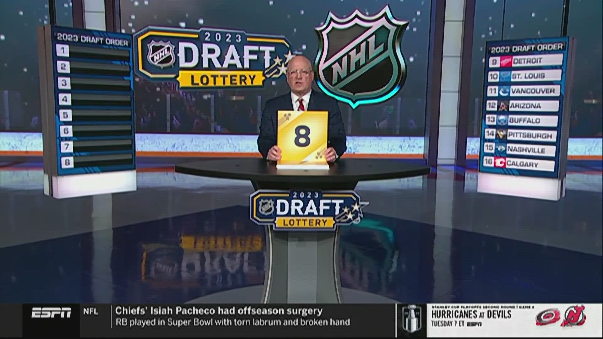 The Washington Capitals will choose 8th overall in the 2023 NHL draft.