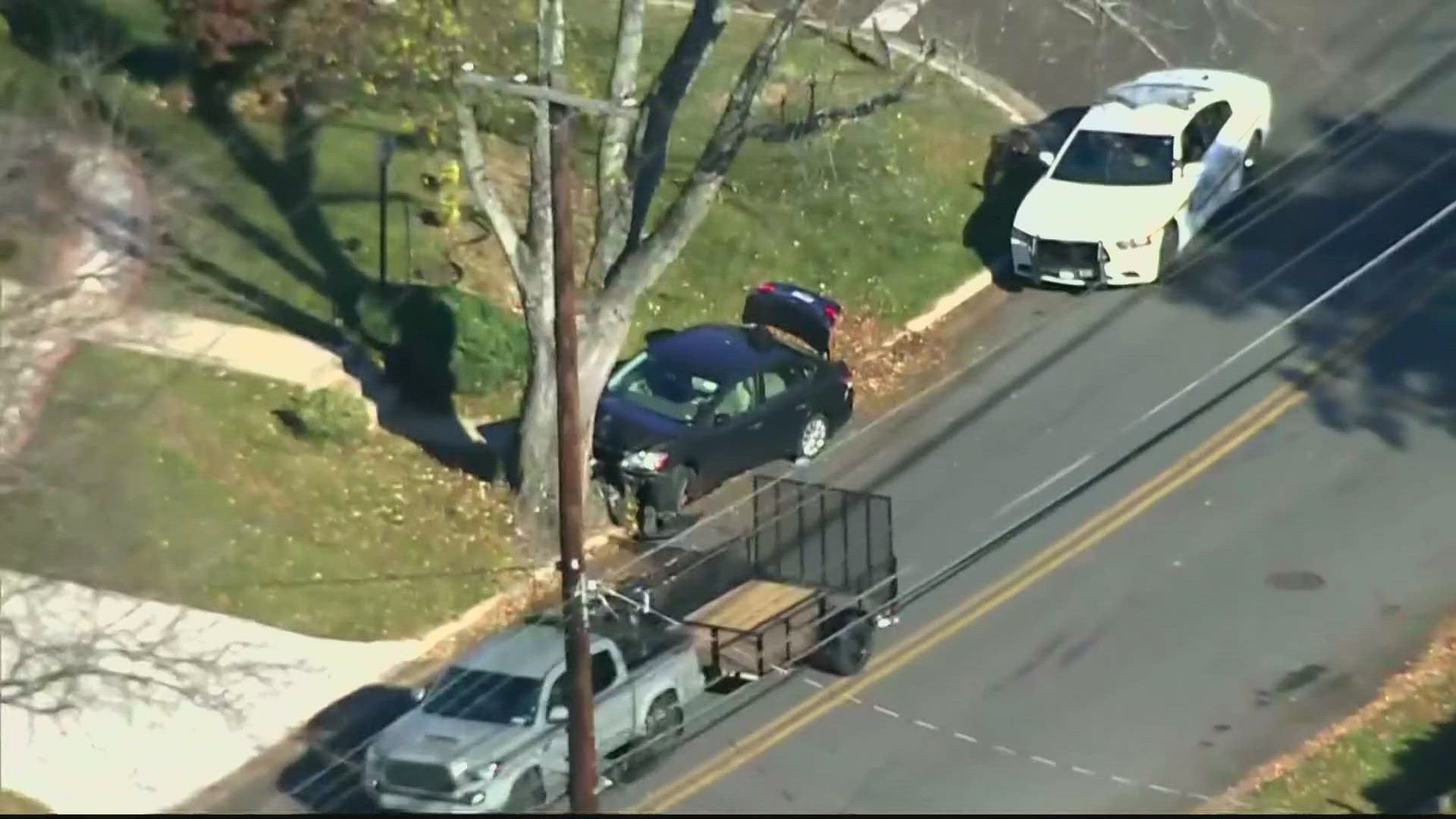 Police say when an officer tried to pull the stolen car over, the driver took off.