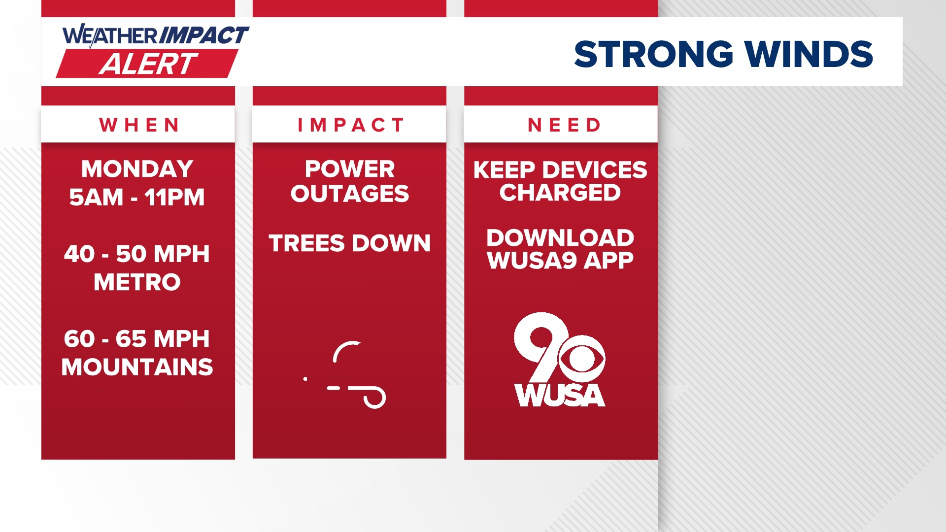 Weather Impact Alert: Strong wind tapers off overnight | wusa9.com