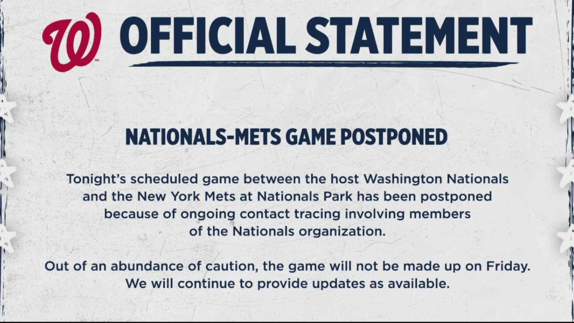 A player for the Washington Nationals tested positive for COVID-19, and four teammates and a staff member were quarantined.