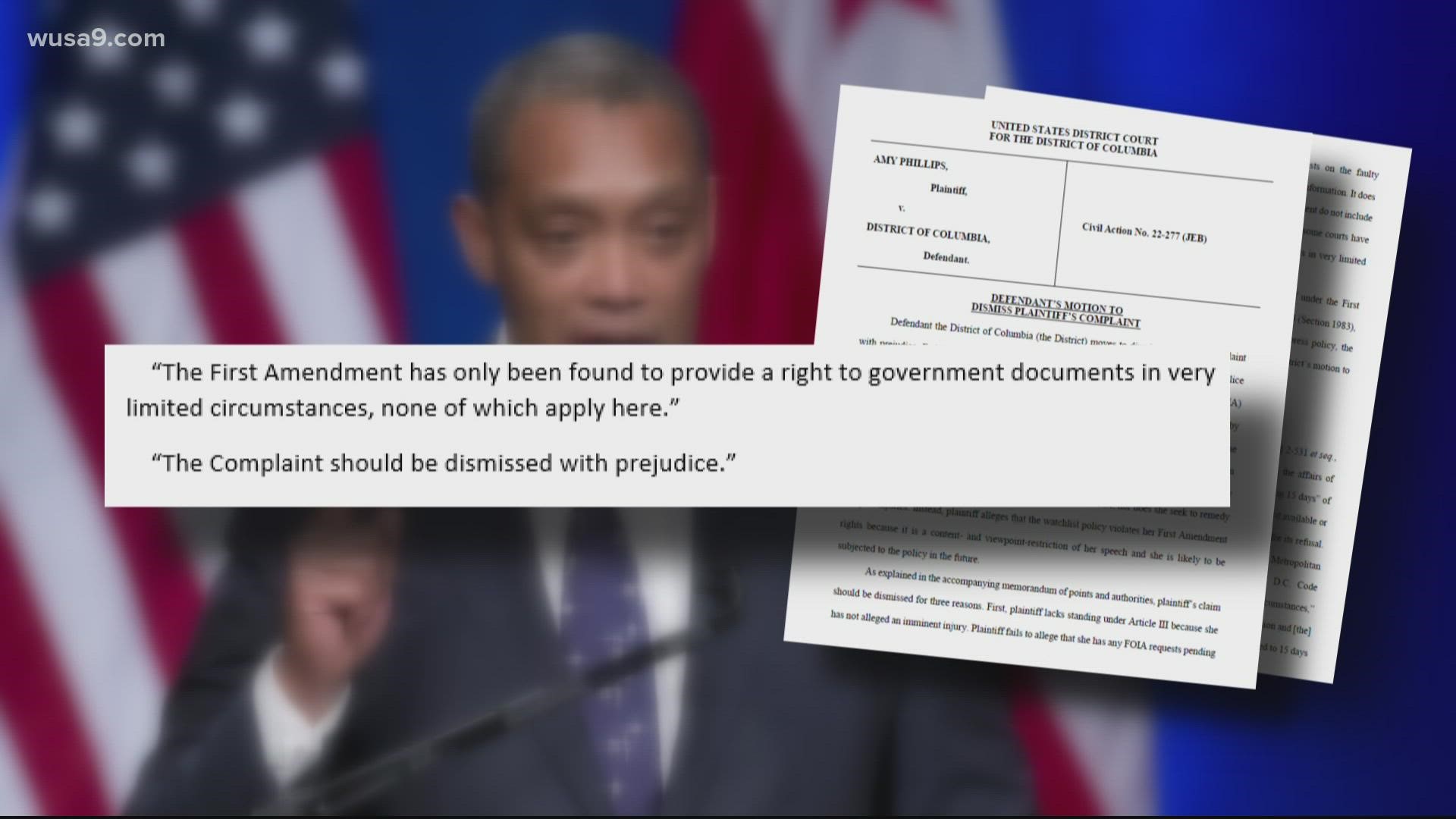 D.C.'s top lawyer says even if the city stalls information requests from reporters and lawyers it doesn't like, it doesn't violate the Constitution.