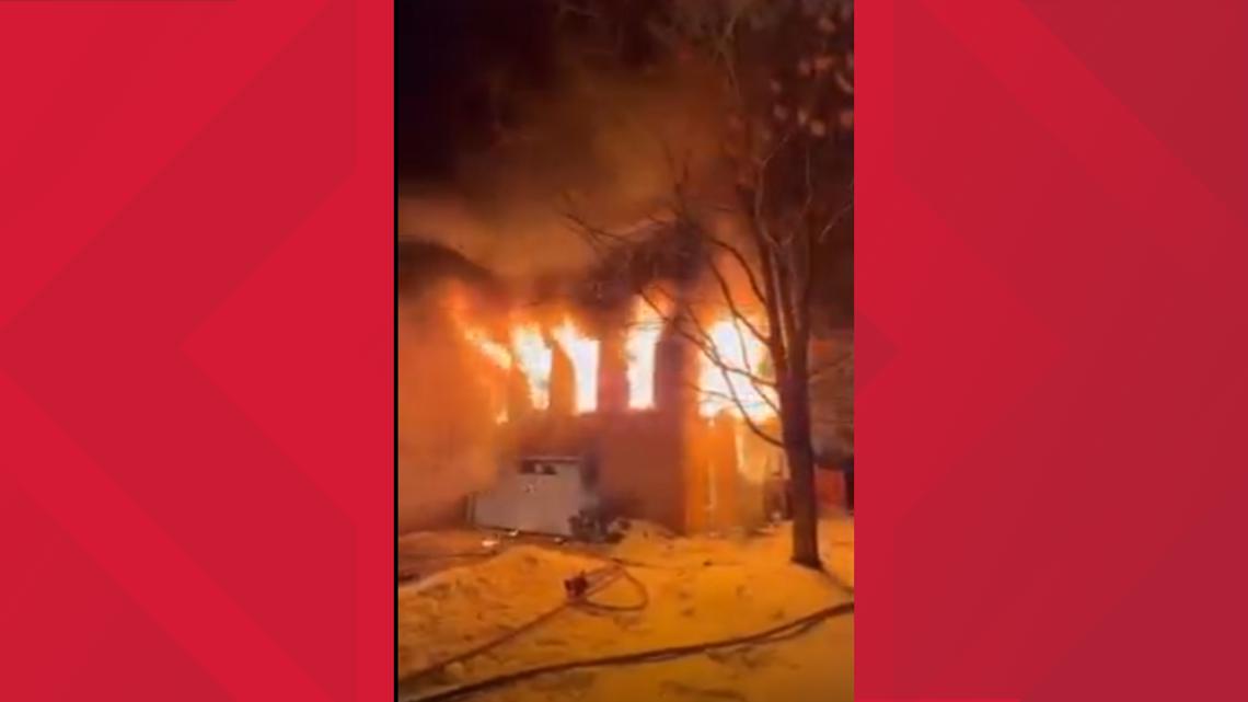 Crews battle gas-fed fire at Alexandria townhome