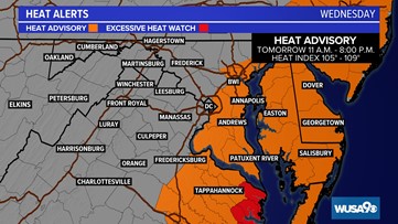 Yellow Weather Alert: A Heat Advisory has been issued for parts of the DMV