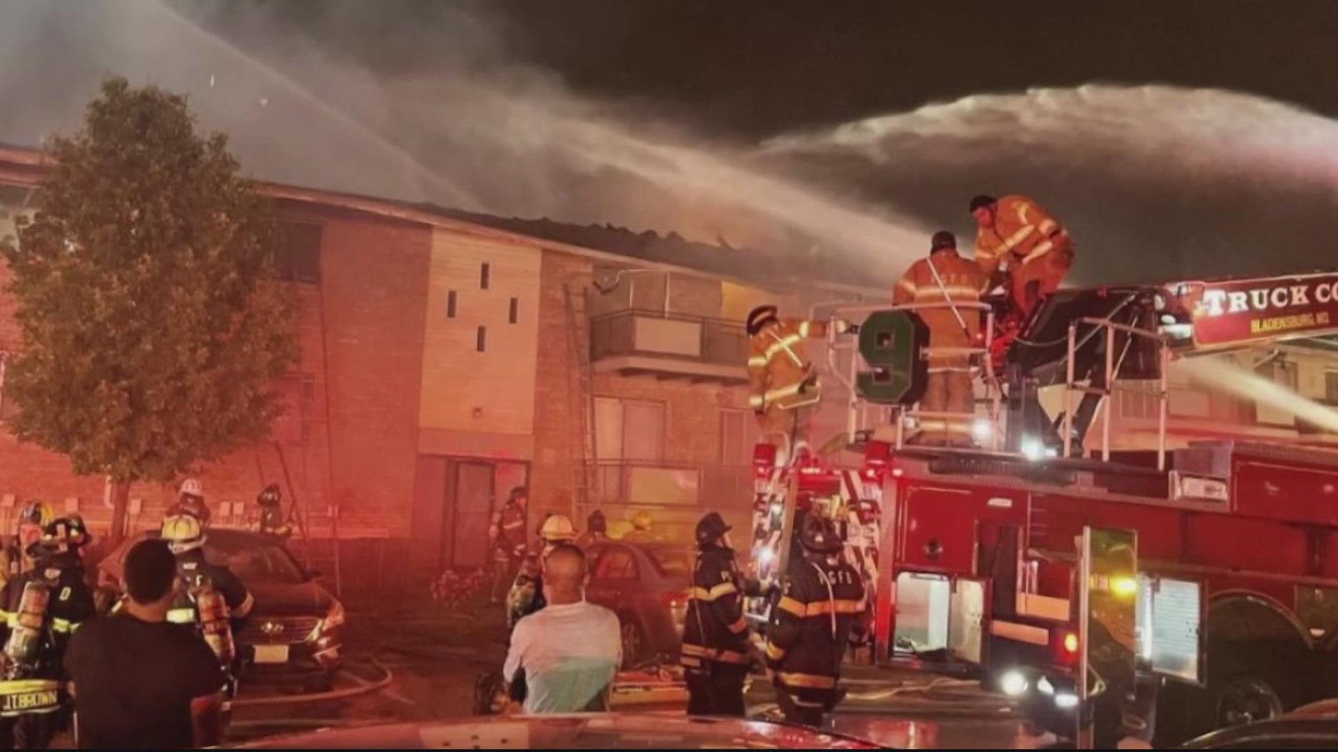 The firefighters at one point had to evacuate the building due to the scale of the flames.