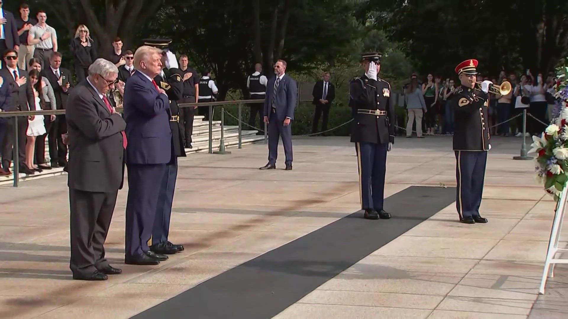 Former President Trump attended a ceremony honoring the 13 U.S. troops who were killed three years ago during the U.S. military withdrawal from Afghanistan.