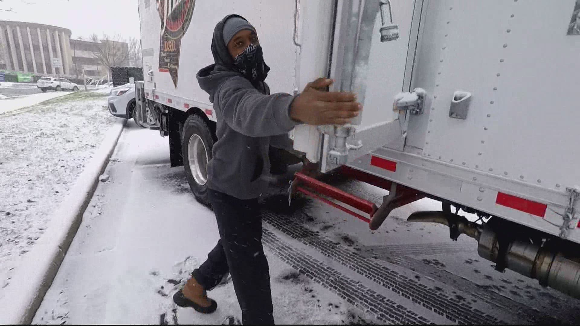 A truck driver delivering snow shares how he is managing on the snowy and icy roads in the DMV.