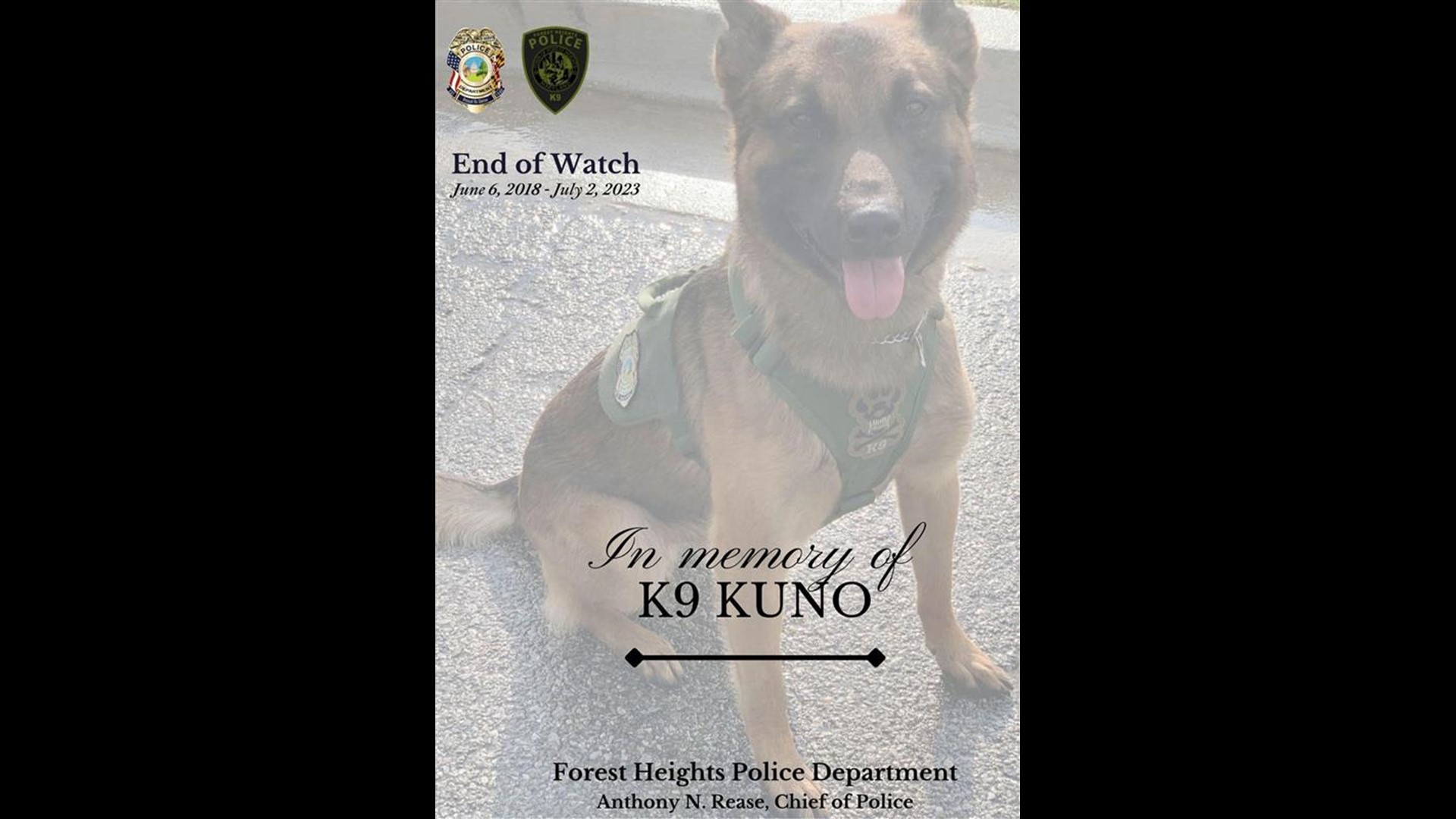 Memorial service planned for fallen police K9 Kuno in Maryland | wusa9.com