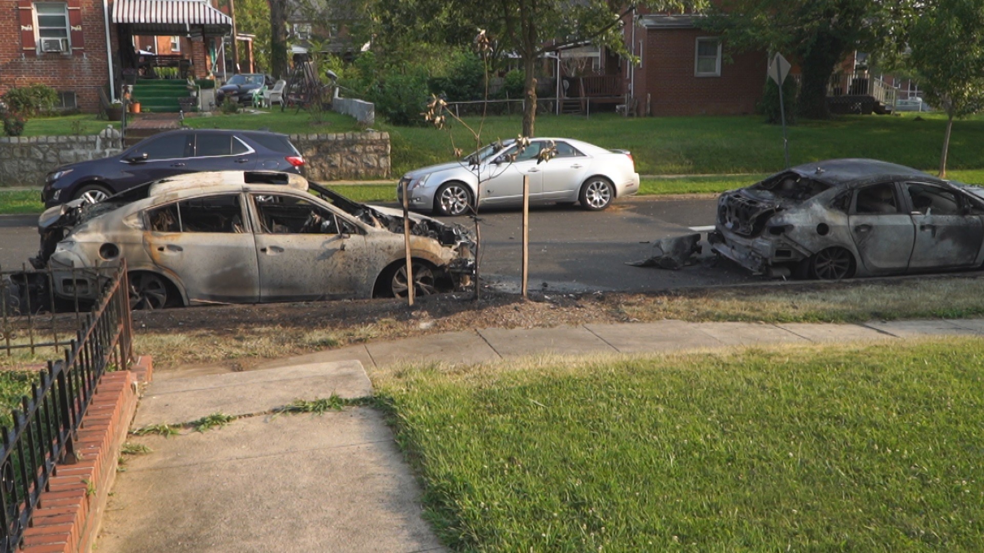 DC firefighters responded to a blaze on the 1800 block of T Place Southeast early Monday morning after fireworks ignited three cars.