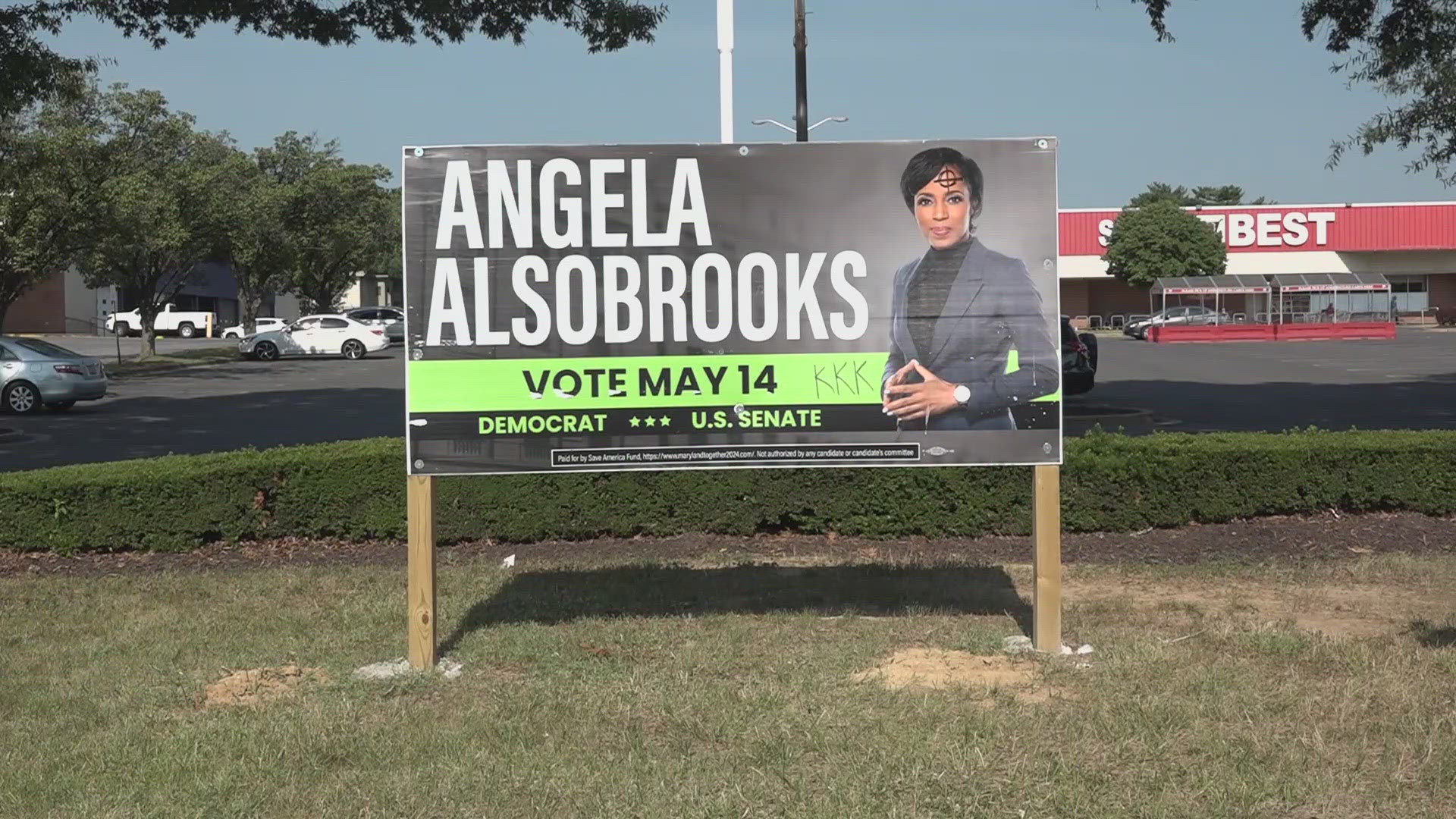 A campaign sign for Democratic Senate nominee Angela Alsobrooks was vandalized with threatening and hateful messages in Prince George's County.