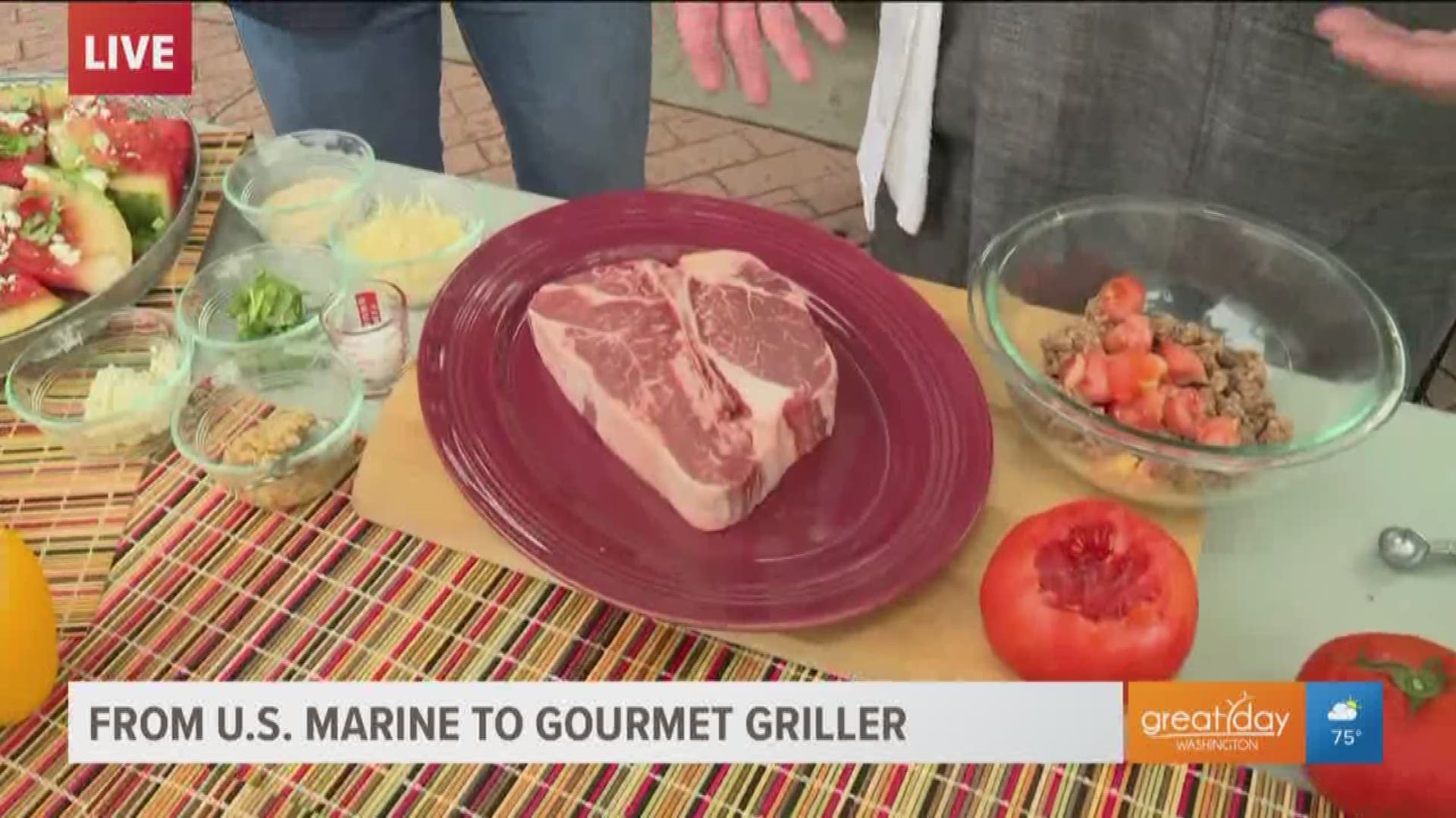 From U.S. Marine to Gourmet Griller, ___ gets ready to grill an amazing steak with salt and sugar seasoning.